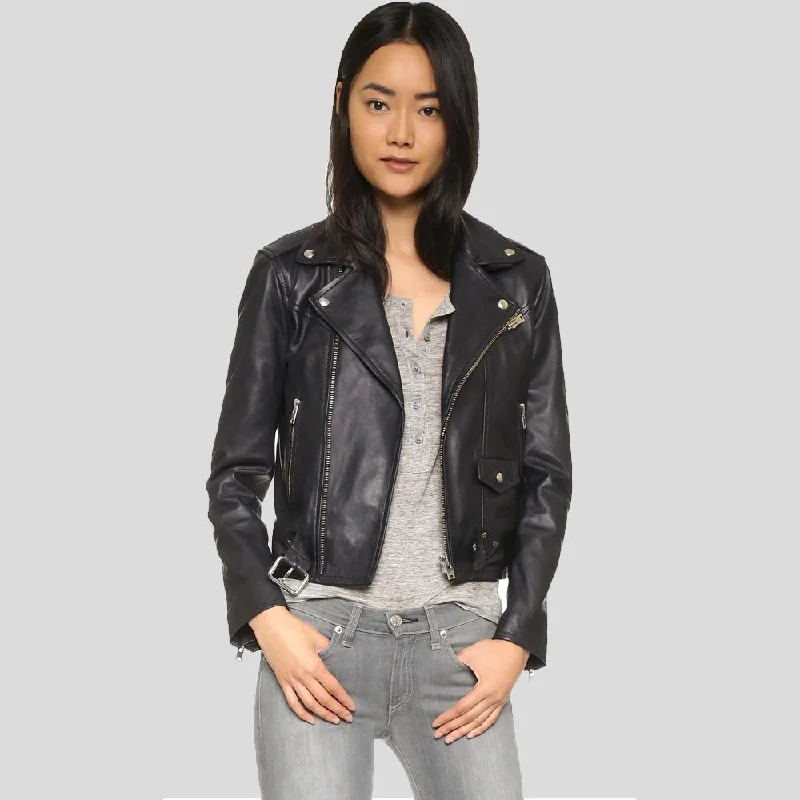 Men leather jackets with a distressed look for a rugged and vintage appeal Zora Black Biker Leather Jacket