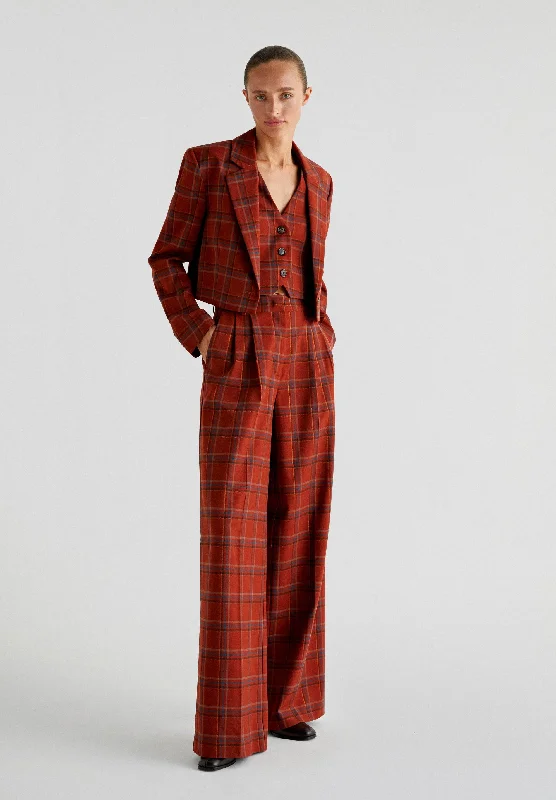 Men Blazers for Fall Gatherings in Earthy - toned and Cozy Fabrics​ TERRACOTTA CHECK BLAZER