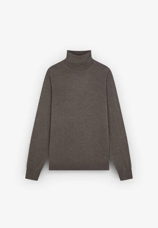 Men's Longline Merino Wool Cardigan in Charcoal with Buttons for a Sophisticated Outfit CLASSIC ROLL NECK TRICOT