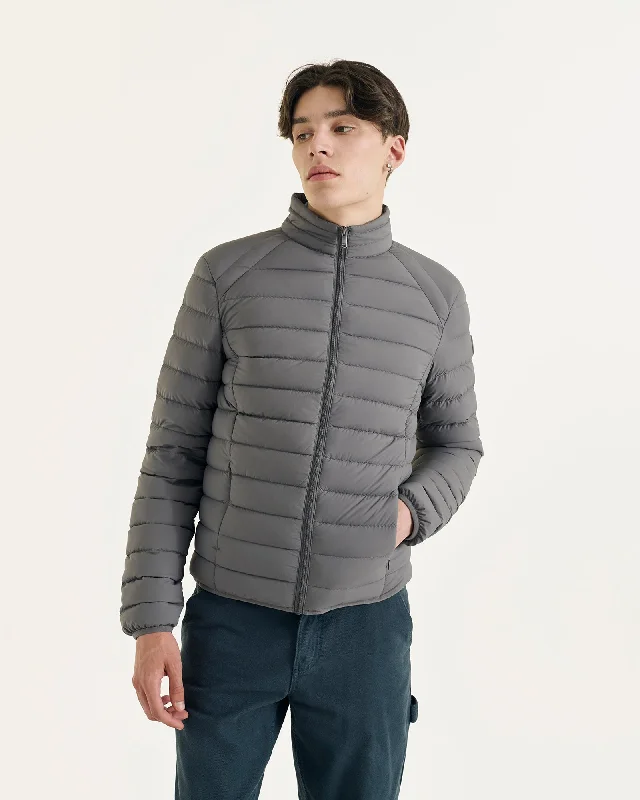 Long - length men down jackets to provide extra coverage and warmth Anthracite Aragon lightweight stretch puffer jacket