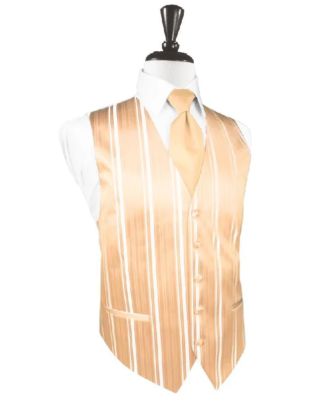 Men waistcoats with a removable lining for added versatility Apricot Striped Satin Tuxedo Vest