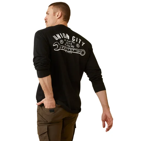 Men's long sleeve thermal shirts with thumbholes for extra warmth Ariat Men's Rebar CottonStrong Union City Long Sleeve T-Shirt