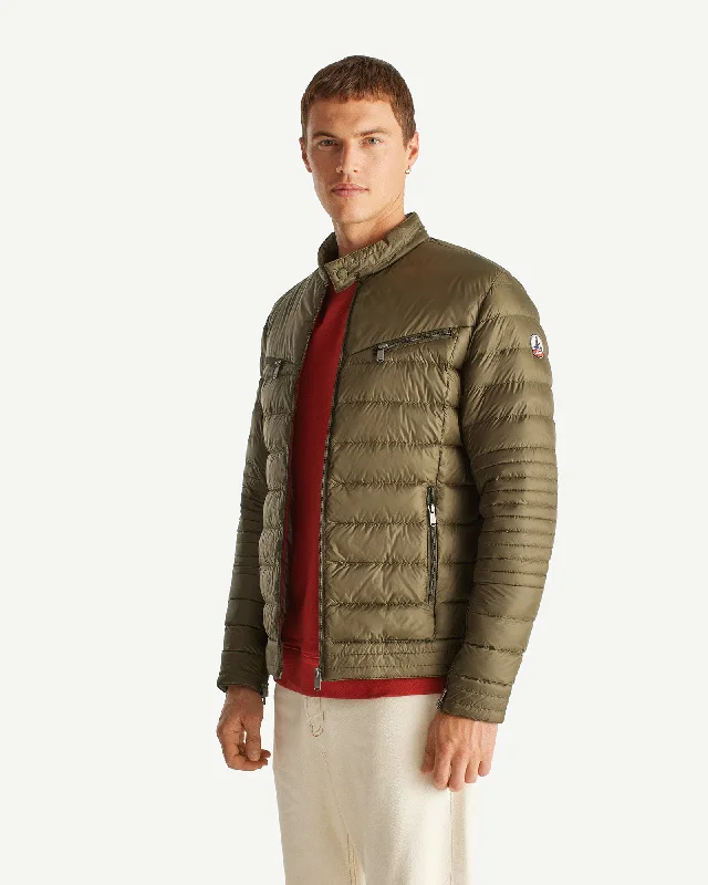 Men down jackets with a built - in hand - warmer pocket for cold fingers Army David biker fit puffer jacket