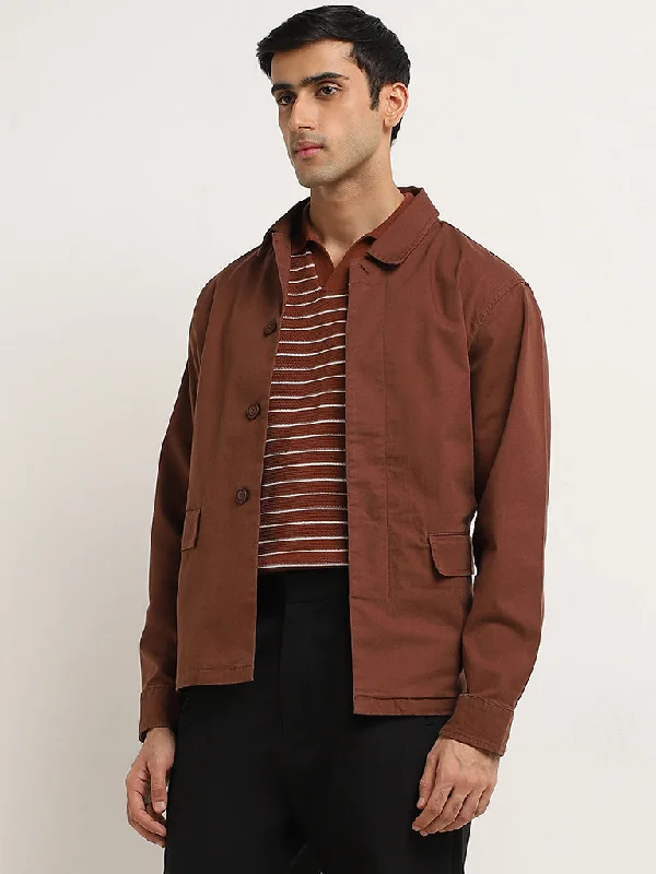 Men Blazers for Concerts in Rock - Inspired Styles​ Ascot Dark Brown Relaxed-Fit Cotton Blend Jacket