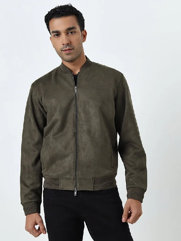 Men Blazers with Easter - Themed Prints for Spring Celebrations​ Ascot Olive Faux Suede Relaxed-Fit Bomber Jacket