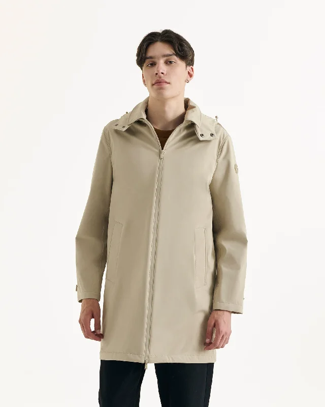 Men down jackets with an adjustable hem to seal out the cold air Athenes 2.0 waterproof jacket with detachable hood Beige