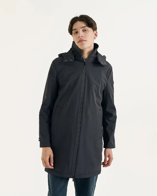 Lightweight men down jackets made for easy layering during travel Athenes 2.0 waterproof jacket with detachable hood Black