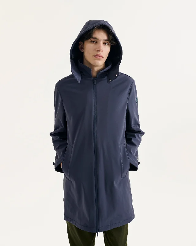 Long - length men down jackets to provide extra coverage and warmth Athenes 2.0 waterproof jacket with detachable hood Navy