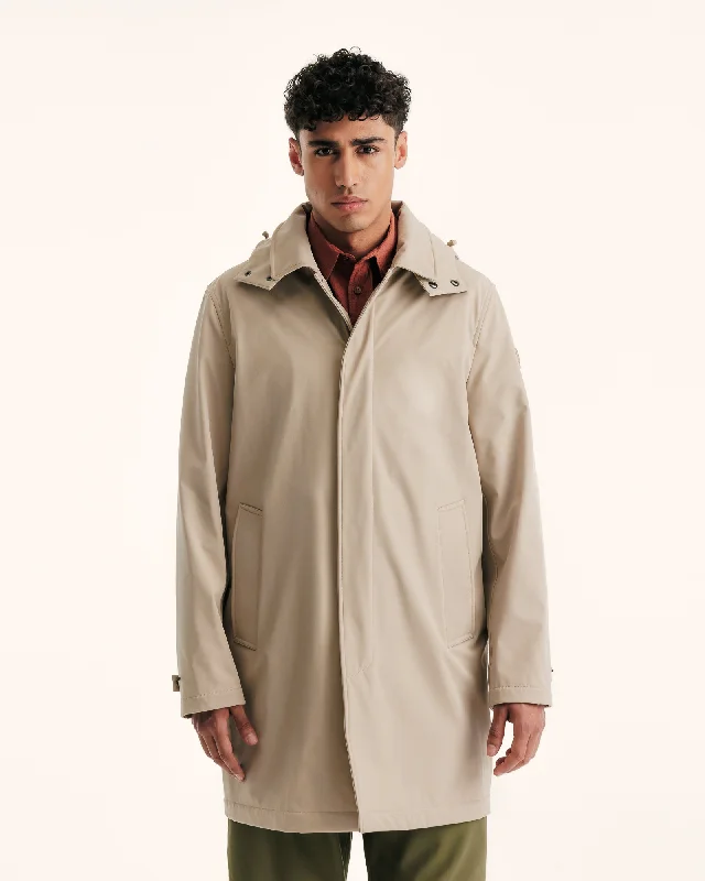 Ultra - warm men down jackets with 90% goose down fill for extreme cold Athenes waterproof jacket with detachable hood Beige