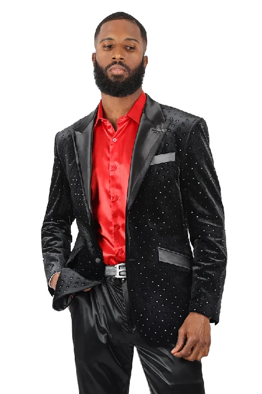 Men Blazers for Company Outings in Casual yet Presentable Styles​ Barabas Friday Night Slim Fit Blazer BL3020 Black/Black