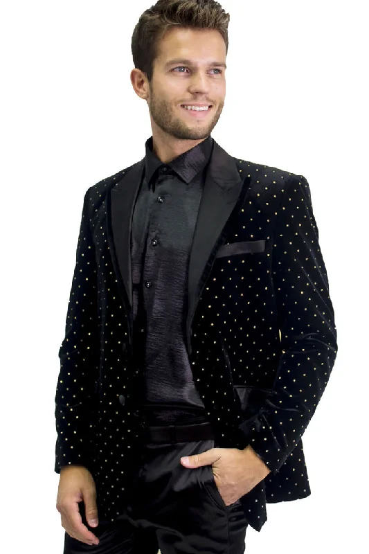 Men Blazers for Cocktail Parties in Satin - like and Shiny Fabrics​ Barabas Friday Night Slim Fit Blazer BL3020 Black/Gold