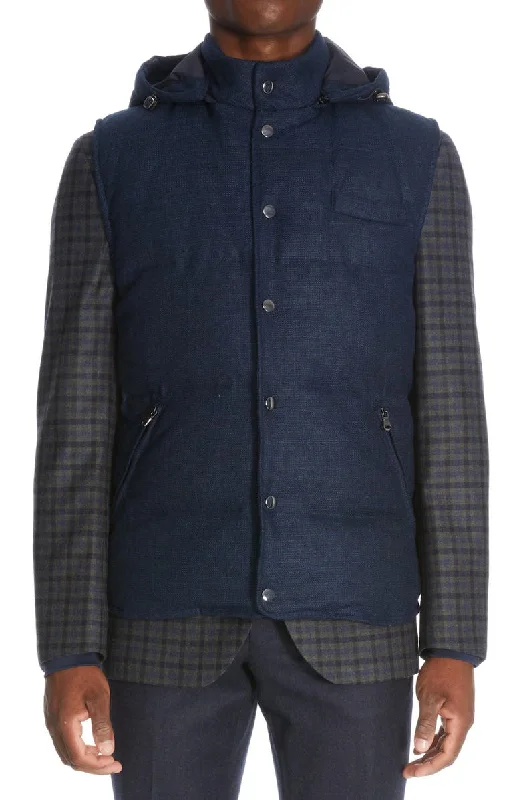 Cotton - blend men waistcoats for everyday casual wear Blue Barker Vitale Barberis Vest with Hood - Jack Victor