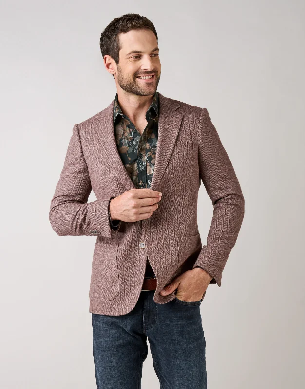 Men Blazers for Fishing in Quick - Dry and Stain - Resistant Fabrics​ Batten Dusty Maroon Herringbone Blazer