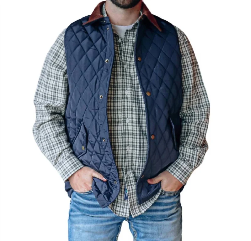 Leather men vest with studded details for a biker look Beaumont Vest In Navy
