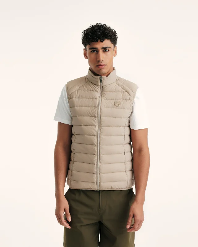 Men down jackets with an adjustable hem to seal out the cold air Beige Arafo stretch sleeveless puffer jacket