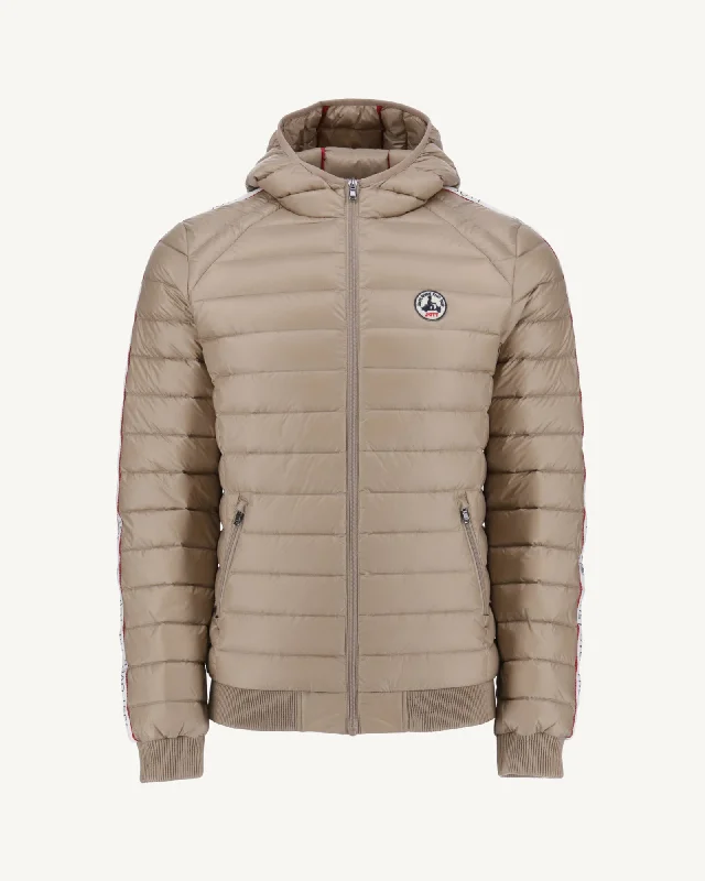 Ultra - warm men down jackets with 90% goose down fill for extreme cold Beige Hooded down jacket Colin