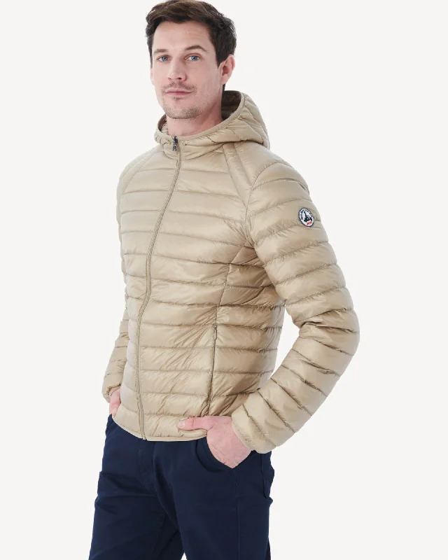 Ultra - warm men down jackets with 90% goose down fill for extreme cold Beige Lightweight down jacket Nico