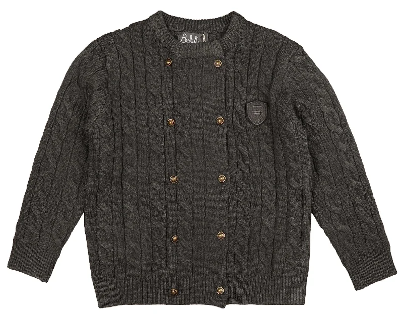 Men's Button - Up Cardigan in Mustard Yellow for a Pop of Color in Your Outfit Belati Charcoal Cable Double Breasted Emblem Sweater (bkn381)