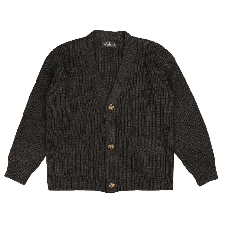 Men's Fuzzy Mohair - Blend Cardigan in Light Pink for a Soft and Trendy Look Belati Charcoal Seude Elbow Patch Cardigan