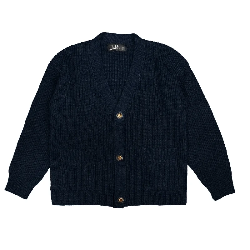 Men's Ribbed Knit Cardigan in Grey with Pockets for a Practical and Fashionable Piece Belati Navy Seude Elbow Patch Cardigan
