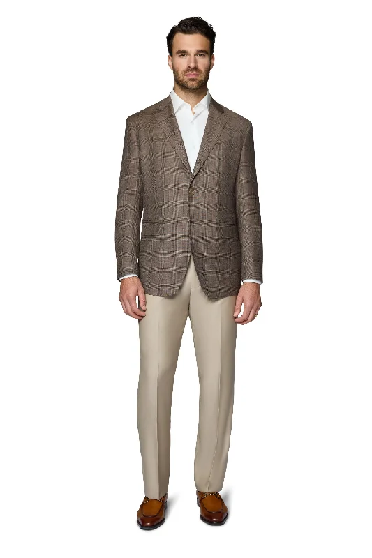 Men Blazers with Wide Lapels for a Vintage Appeal​ Berragamo Wool Sport Coat Modern Fit - Brown Plaid