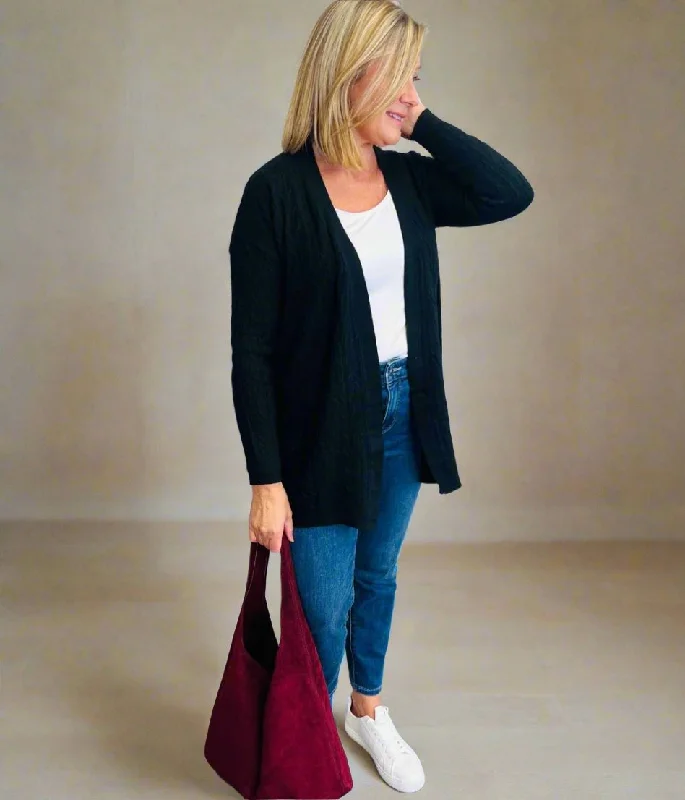 Men's Cable - Stitch Cardigan in Dark Green for a Rustic and Timeless Appearance Black Small Cable Open Cardigan