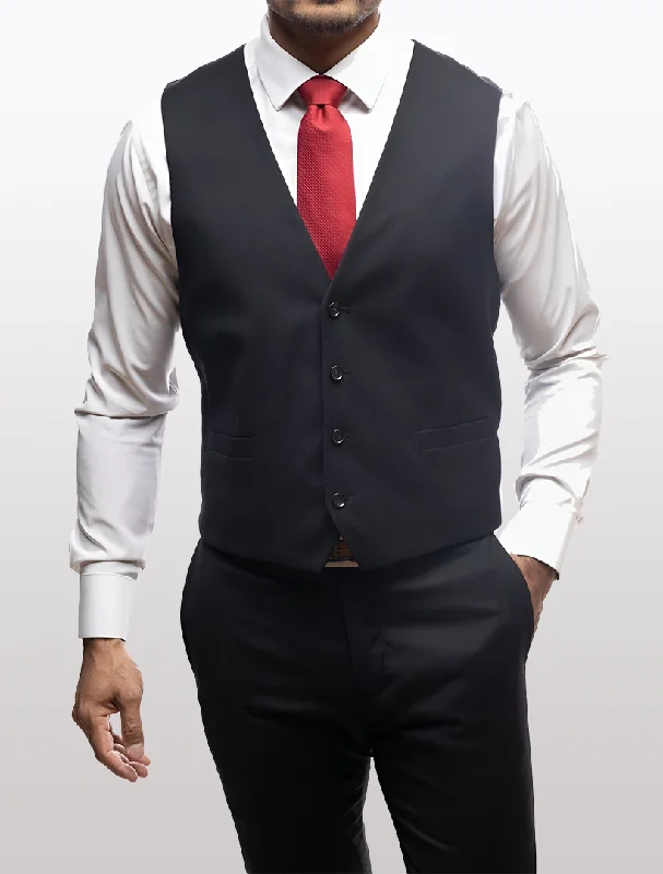 Sleeveless men waistcoats with a high - cut armhole for ease of movement Black Men's Slim-Fit Suit Separates Vest by Karako's Suits