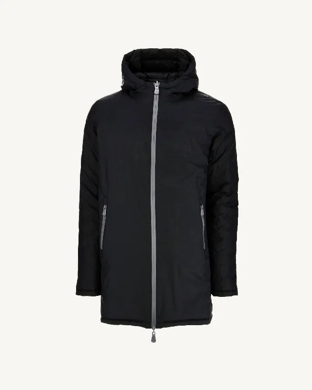 Lightweight men down jackets made for easy layering during travel Black Reversible light puffer jacket Amsterdam