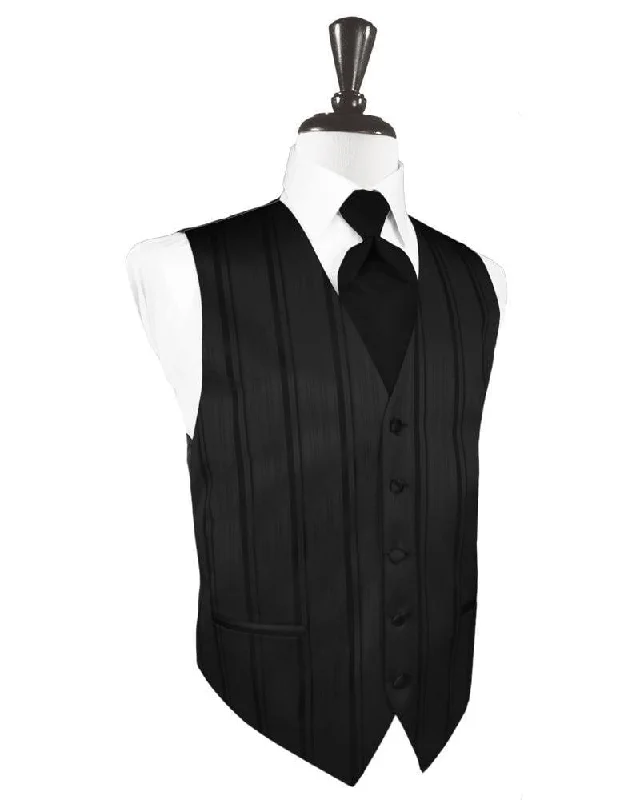 Men vest with a zip - off hood for added protection in inclement weather Black Striped Satin Tuxedo Vest