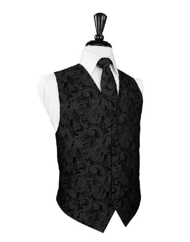 Men waistcoats with a built - in media pocket for tech - savvy users Black Tapestry Tuxedo Vest
