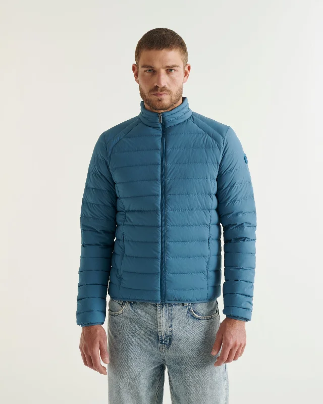 Men down jackets with a built - in hand - warmer pocket for cold fingers Blue jean Aragon lightweight stretch puffer jacket