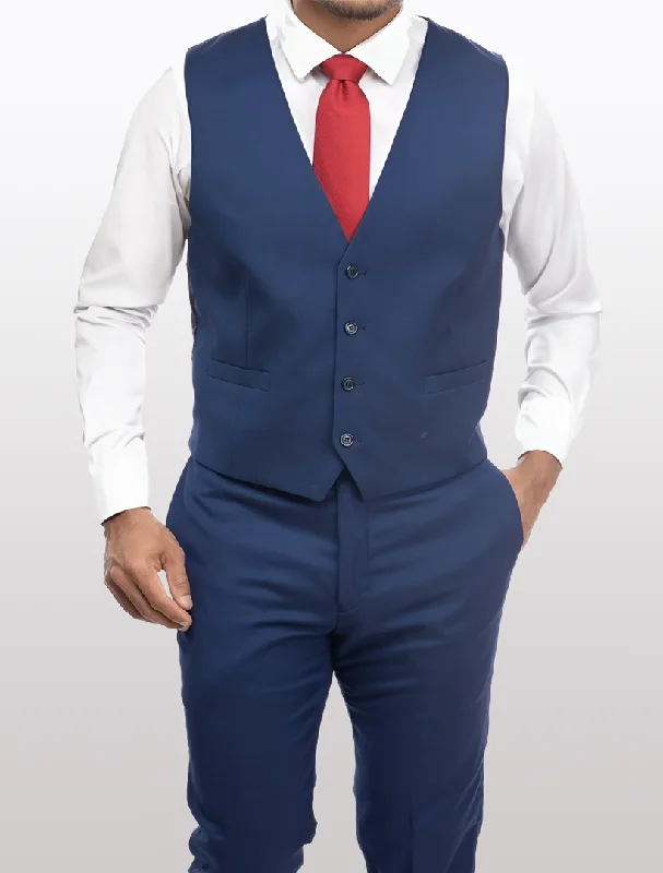 Linen men vest in earthy tones for a summer beach vibe Blue Men's Slim-Fit Suit Separates Vest by Karako's Suits