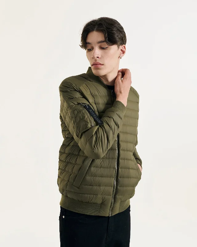 Men down jackets with a trendy color - block design for a fashion - forward look Brian bomber-style down jacket Army