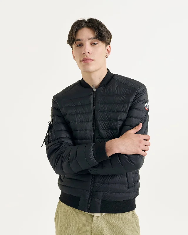 Men down jackets with a drawstring hood for a snug fit in windy conditions Brian bomber-style down jacket Black