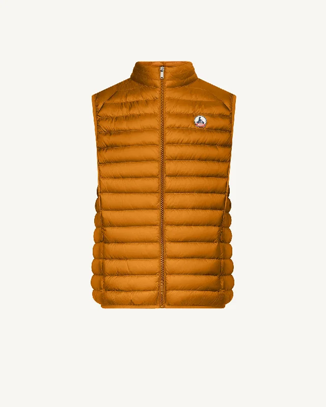 Men down jackets with multiple zippered pockets for secure storage Burnt orange Tom sleeveless puffer jacket