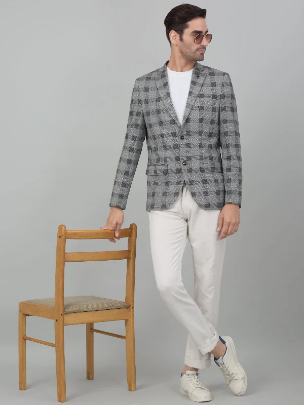 Polyester Men Blazers with Wrinkle - Resistant Finish​ Cantabil Men Black Checkered Notch Lapel Casual Blazer