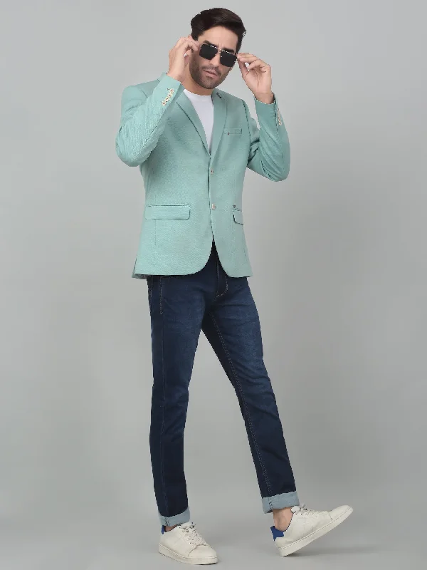 Men Blazers for Music Festivals in Bohemian and Casual Styles​ Cantabil Men Light Green Self Design Notch Lapel Casual Blazer
