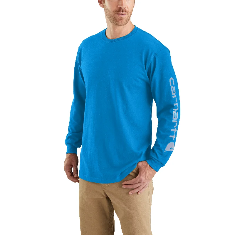 Men's breathable long sleeve mesh shirts for intense workouts Carhartt Men's Signature Logo Long Sleeve T-Shirt_Blue Glow