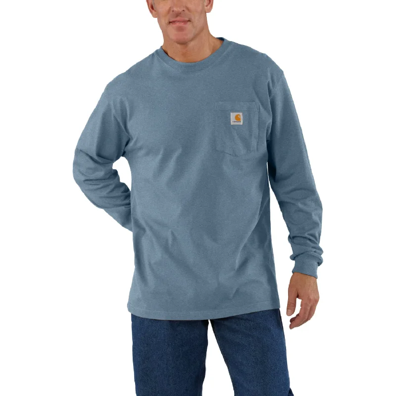 Men's thermal long sleeve base layer shirts for winter skiing Carhartt Men's Long Sleeve Pocket T-Shirt_Thundercloud Heather