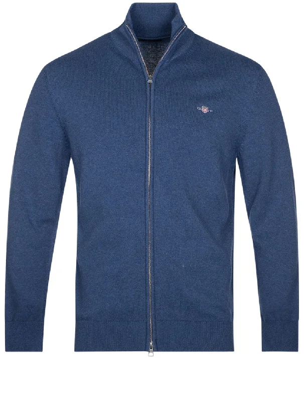 Plus Size Men's Embroidered Cardigan in Brown for a Unique and Stylish Statement Casual Cotton Zip Cardigan Dark Jeansblue Melange
