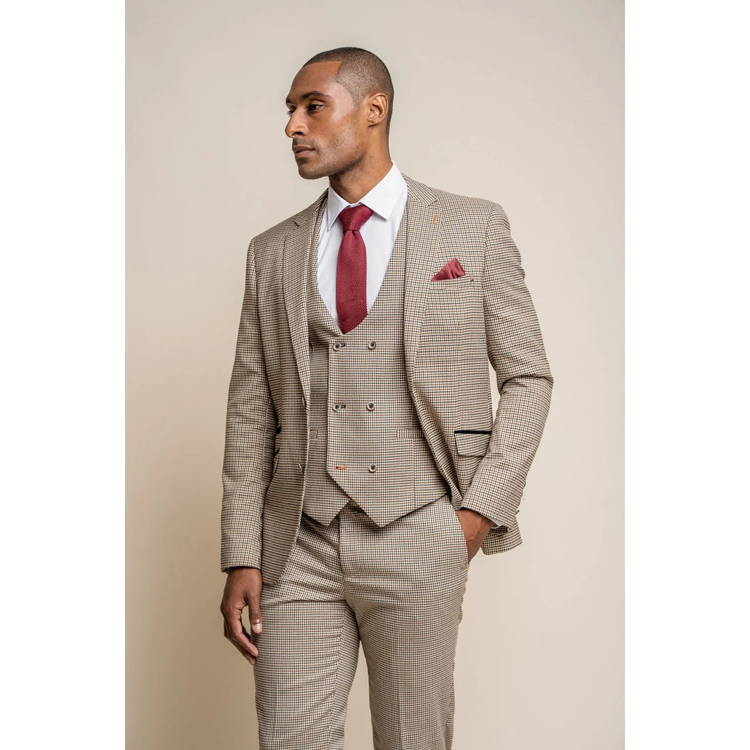  Elwood - Men's Beige Check Houndstooth Blazer