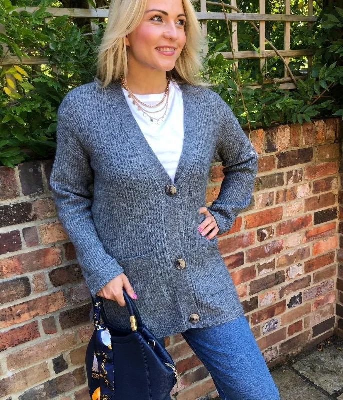 Athletic Fit Men's Striped Cardigan in Navy and White for a Nautical - Inspired Look Charcoal Buttoned Pocket Cardigan