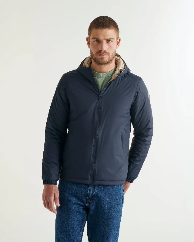 Slim - fit men down jackets in sleek black for a modern and stylish look Chicago 2.0 Ultralight reversible hooded winter jacket Navy/Beige