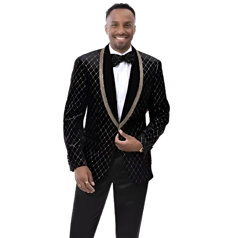Men Blazers with Easter - Themed Prints for Spring Celebrations​ Kent & Park J190 Slim Fit Blazer With Matching Bowtie  Black/Gold