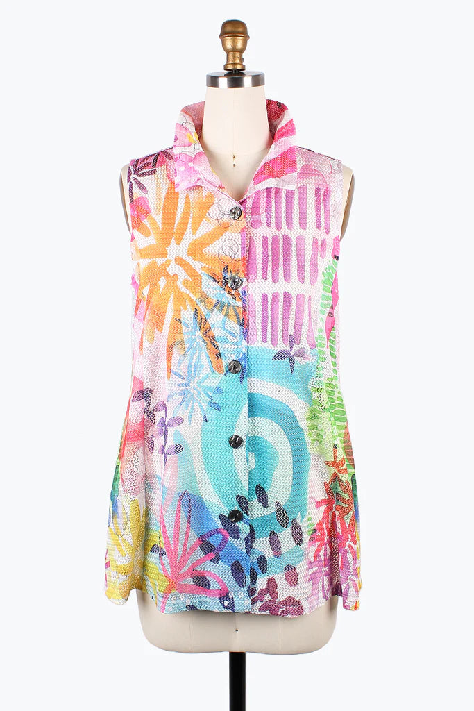 Lightweight men vest made from recycled materials for eco - conscious consumers Damee Watercolor Flower Vest 3190-PNK