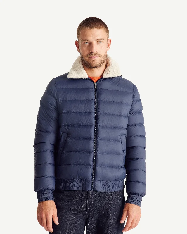 Men down jackets with a built - in hand - warmer pocket for cold fingers Danao aviator-style down jacket Navy