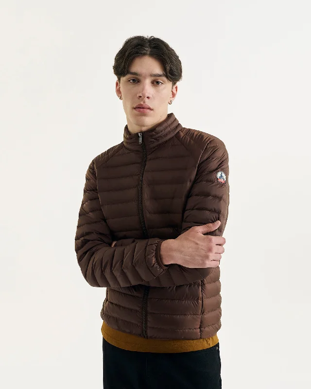Men down jackets with an adjustable hem to seal out the cold air Dark chocolate Lightweight down jacket Mat