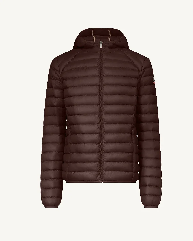 Men down jackets with a removable hood for versatile styling options Dark chocolate Lightweight down jacket Nico