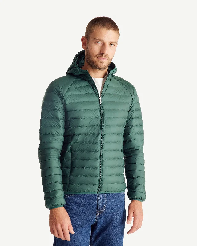 Men down jackets with a built - in hand - warmer pocket for cold fingers Deep forest Lightweight down jacket Nico