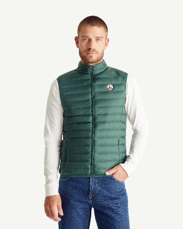 Men down jackets with a fur - trimmed hood for a touch of luxury Deep forest Tom sleeveless puffer jacket